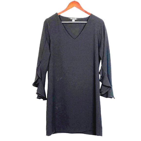 Fifteen Twenty Black Ruffle Flare Sleeve V-Neck Knee Length Shift Dress Size S - Picture 1 of 6